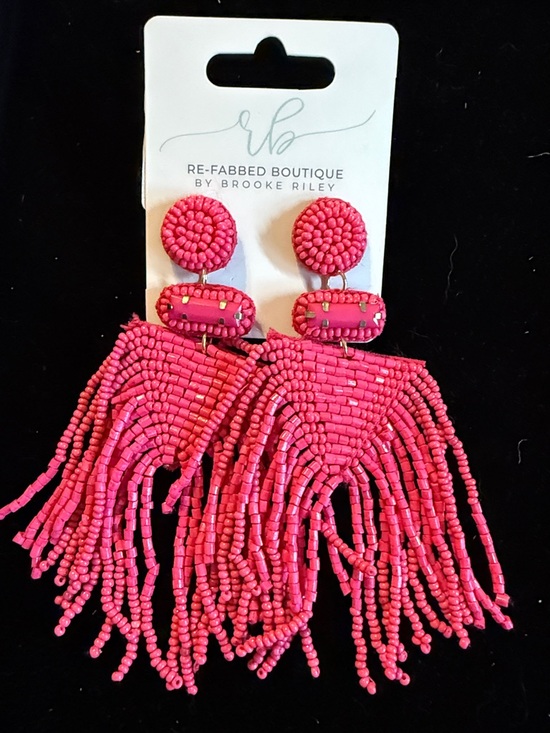 Re-Fabbed Jewelry - Hot Pink Beaded Fringe Drop Earrings